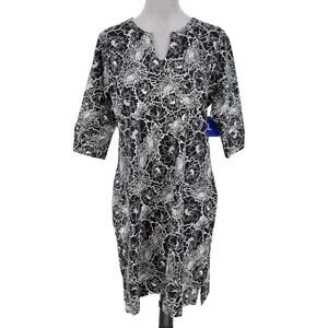 Hang Ten Dress Womens Large Black White Floral Stretch Pullover UPF 50 Plus New
